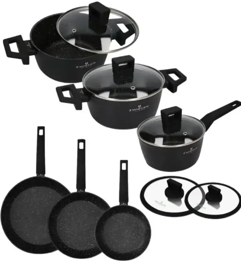 ZWIEGER FORTE Komplet garnków z pokrywkami 6 el /16, 18, 20 cm + Patelnia 20, 24, 28 cm + pokrywki Zwieger / aluminium