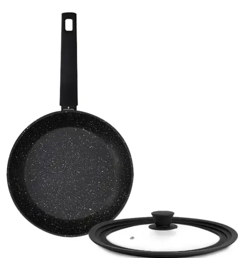 ZWIEGER FORTE Komplet patelnia aluminiowa 24 cm / powłoka granitowa PFLUON + pokrywka silikonowa