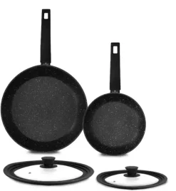 ZWIEGER FORTE Komplet patelnie aluminiowe 20, 28 cm / powłoka granitowa PFLUON + pokrywki silikonowe