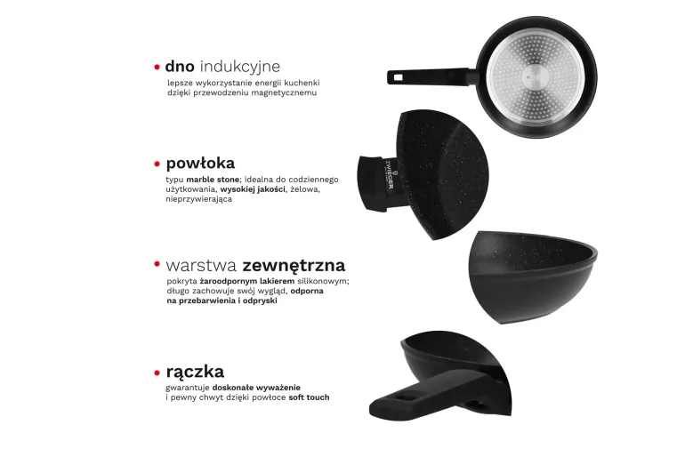 ZWIEGER FORTE Komplet Patelnia aluminiowa 20, 24, 28 cm / powłoka granitowa PFLUON / indukcja