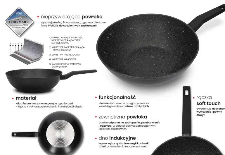 ZWIEGER FORTE Patelnia wok 30 cm / powłoka granitowa PFLUON / indukcja