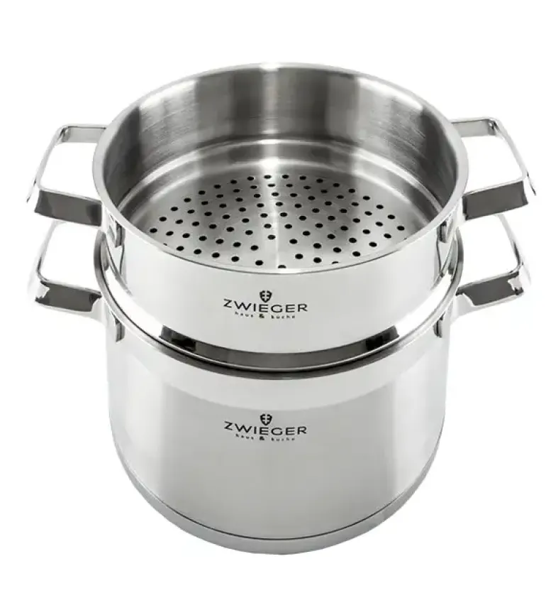 ZWIEGER KLASSIKER Komplet garnków z pokrywkami 11 el / stal nierdzewna SS 304 + Patelnie Obsidian 24, 28 cm + pokrywki Zwieger