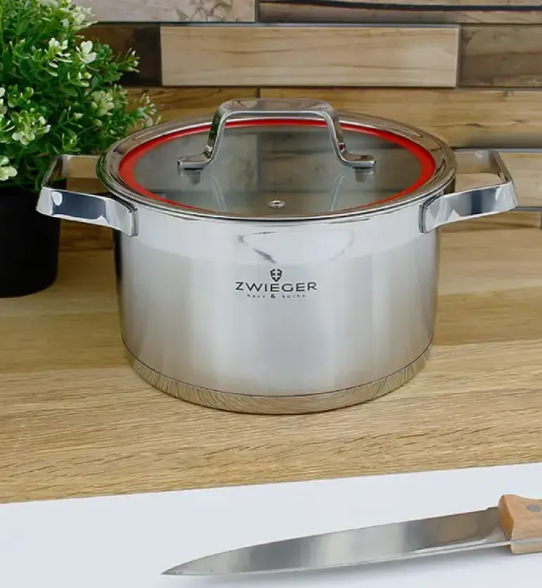 ZWIEGER KLASSIKER Komplet garnków z pokrywkami 11 el / stal nierdzewna SS 304 + Patelnie Obsidian 24, 28 cm + pokrywki Zwieger