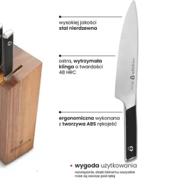 ZWIEGER MAGNETO Komplet 5 noży w bloku drewnianym / stal nierdzewna + drewno akacjowe