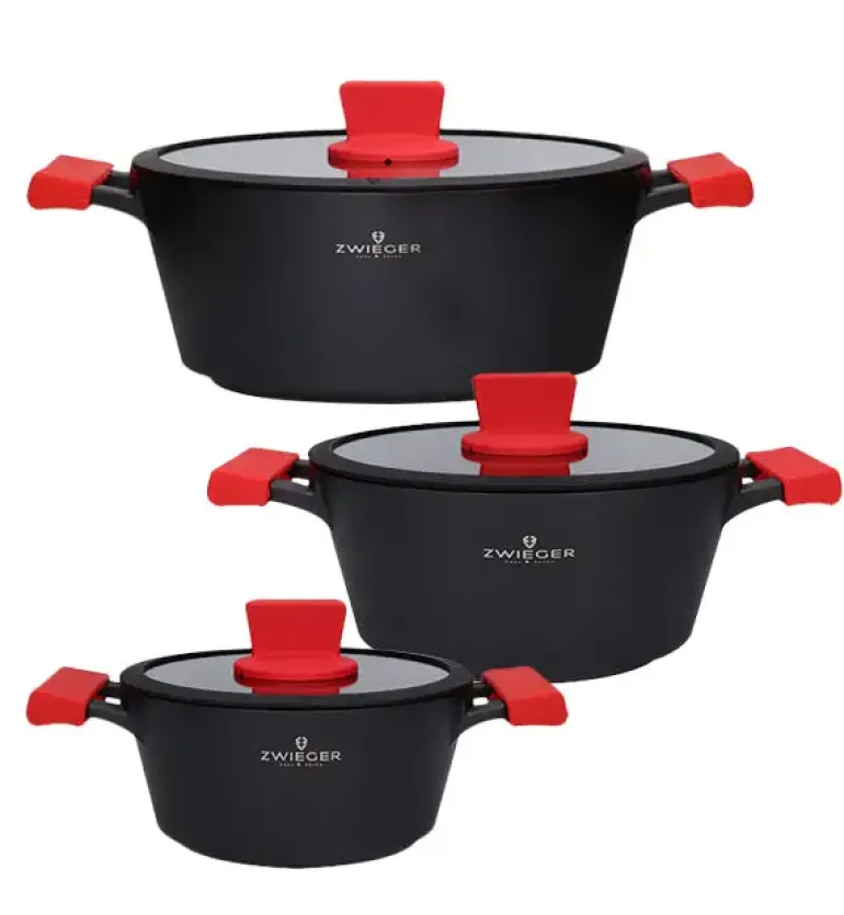 ZWIEGER OBSIDIAN Komplet Garnki 6 el z pokrywkami 5,5l/ 3,5l/ 2l GREBLON + Brytfanna Practi Plus