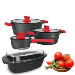 ZWIEGER OBSIDIAN Komplet Garnki 6 el z pokrywkami 5,5l/ 3,5l/ 2l GREBLON + Brytfanna Practi Plus
