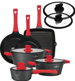 ZWIEGER OBSIDIAN Komplet garnków z pokrywkami 6 el + patelnie Zwieger Obsidian 24, 28 cm + grillowa 28 cm + pokrywki 24, 28 cm