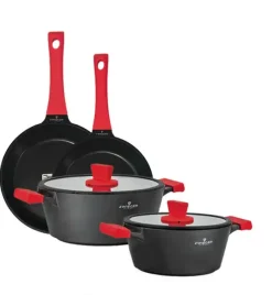 ZWIEGER OBSIDIAN Komplet garnków z pokrywkami 3l, 5l+ patelnie Obsidian 24, 28 cm/ GREBLON C3+