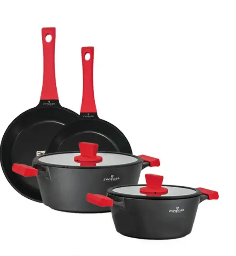ZWIEGER OBSIDIAN Komplet garnków z pokrywkami 3l, 5l+ patelnie Obsidian 24, 28 cm/ GREBLON C3+