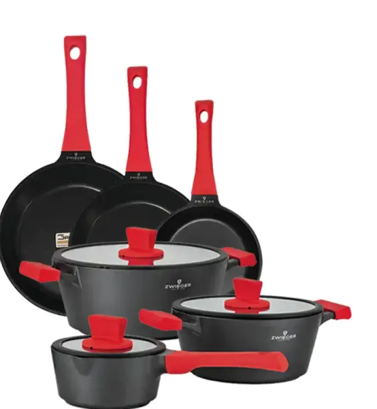 ZWIEGER OBSIDIAN Komplet garnków z pokrywkami 6 el + patelnie Zwieger Obsidian 20, 24, 28cm