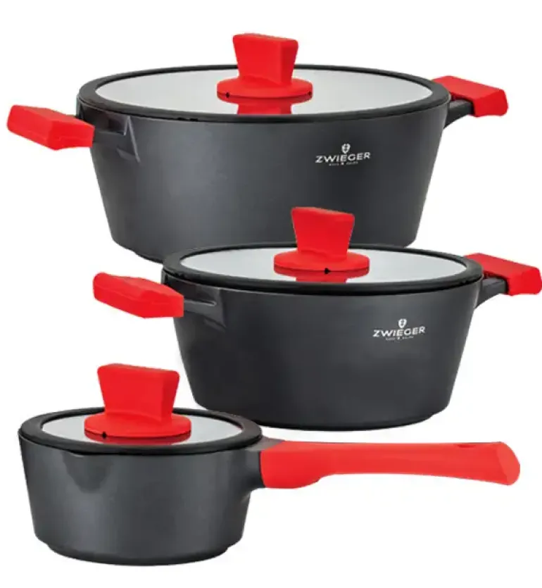 ZWIEGER OBSIDIAN Komplet garnków z pokrywkami 1l, 3l, 5l/ GREBLON C3+