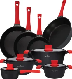 ZWIEGER OBSIDIAN Komplet Garnki 6 el z pokrywkami 5,5l/ 3,5l/ 2l +rondel + patelnie 20, 24, 28 cm + głęboka 28 cm / GREBLON
