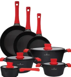 ZWIEGER OBSIDIAN Komplet Garnki 6 el z pokrywkami 5,5l/ 3,5l/ 2l +rondel +patelnia 20, 24, 28 cm / GREBLON