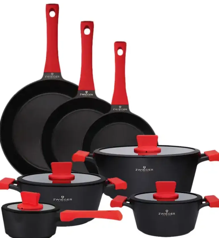 ZWIEGER OBSIDIAN Komplet Garnki 6 el z pokrywkami 5,5l/ 3,5l/ 2l +rondel +patelnia 20, 24, 28 cm / GREBLON