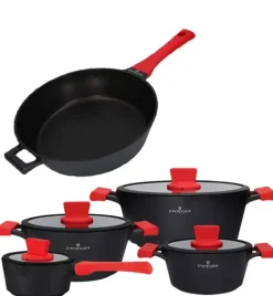 ZWIEGER OBSIDIAN Komplet Garnki 6 el z pokrywkami 5,5l/ 3,5l/ 2l +rondel +patelnia głęboka 28 cm / GREBLON C3+