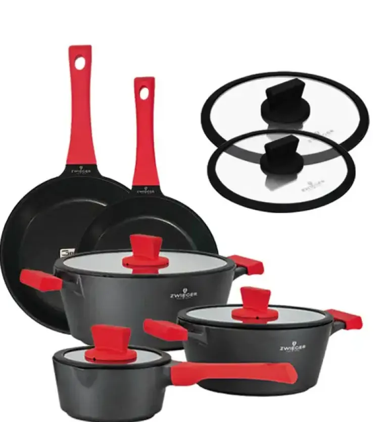 ZWIEGER OBSIDIAN Komplet garnków z pokrywkami 6 el + patelnie Zwieger Obsidian 24, 28 cm + pokrywki 24, 28 cm
