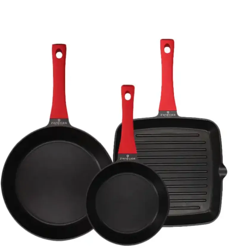 ZWIEGER OBSIDIAN Komplet patelni 20,28 cm + patelnia grillowa 28 cm / powłoka GREBLON non- stick