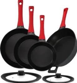 ZWIEGER OBSIDIAN Komplet patelni 20, 24, 28 cm + patelnia głęboka 28 cm / powłoka GREBLON non- stick + Pokrywki Tadar