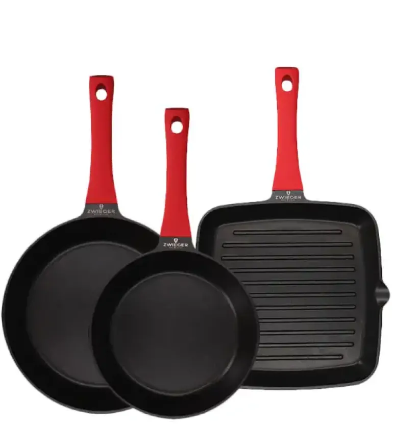 ZWIEGER OBSIDIAN Komplet patelni 24,28 cm + patelnia grillowa 28 cm / powłoka GREBLON non- stick