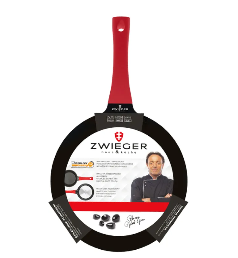 ZWIEGER OBSIDIAN Patelnia 24 cm powłoką GREBLON non- stick + pokrywka uniwersalna Tadar