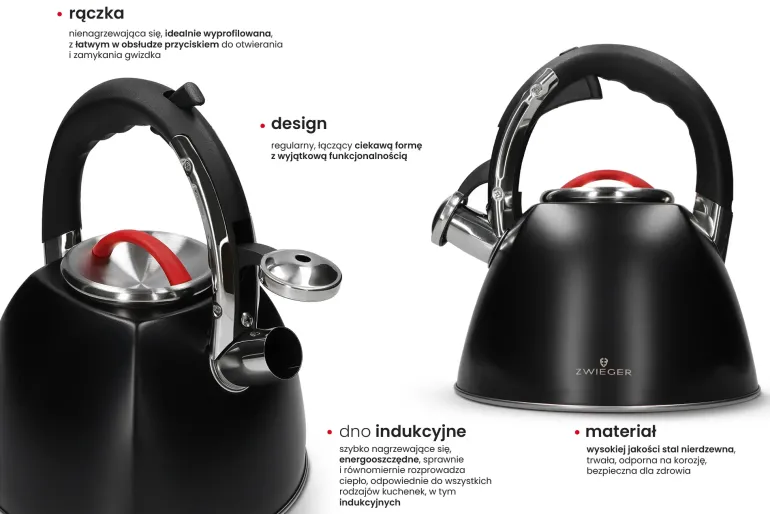 ZWIEGER RED LINE Czajnik z gwizdkiem 3 L / stal nierdzewna