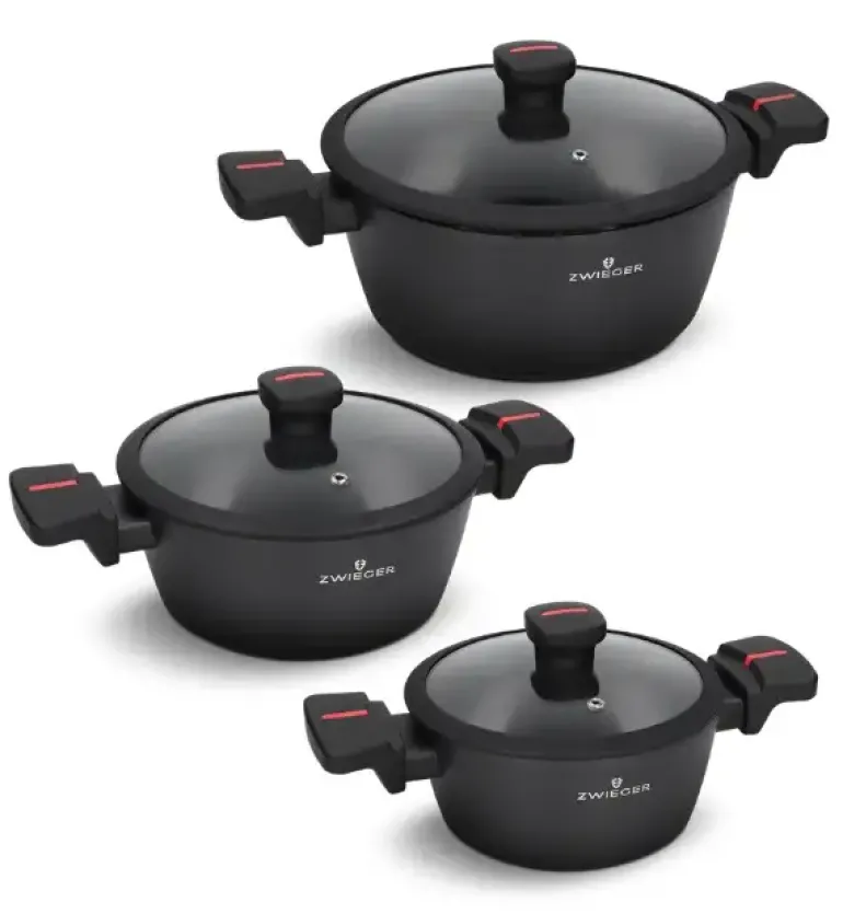 ZWIEGER RED LINE Komplet garnków z pokrywkami 18, 20, 24 cm + Patelnie 20, 24, 28 cm / powłoka TitanEX