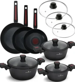 ZWIEGER RED LINE Komplet garnków z pokrywkami 18, 20, 24 cm + Patelnie 20, 24, 28 cm + Pokrywki szklane