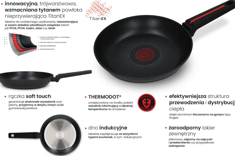 ZWIEGER RED LINE Komplet patelni 20, 28 cm + pokrywki szklane / powłoka TitanEX