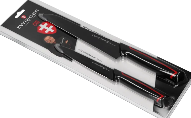 ZWIEGER RED LINE Zestaw noży 4 el / nóż do plastrowania + nóż uniwersalny + nóż szefa kuchni + nóż do warzyw i owoców