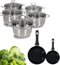 ZWIEGER ROCCA Komplet garnków z pokrywkami 10 el / stal nierdzewna + Patelnia 20, 28 cm