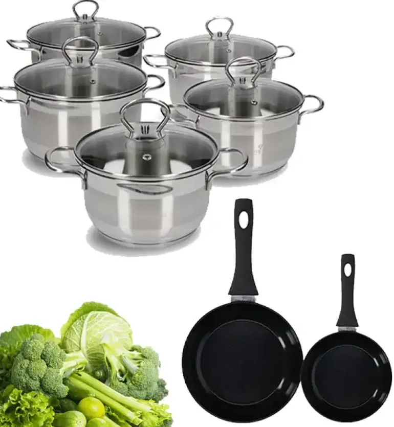 ZWIEGER ROCCA Komplet garnków z pokrywkami 10 el / stal nierdzewna + Patelnia 20, 28 cm