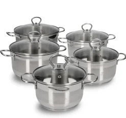 ZWIEGER ROCCA Komplet garnków z pokrywkami 10 el / stal nierdzewna + Patelnia 20, 28 cm