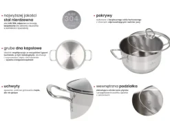 ZWIEGER ROCCA Komplet garnków z pokrywkami 10 el / stal nierdzewna + Patelnia 20, 28 cm
