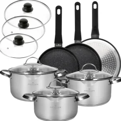 ZWIEGER VERON Komplet garnków 6 el z pokrywkami 20, 22, 24 cm + Patelnie 20, 24, 28 cm + Pokrywki szklane