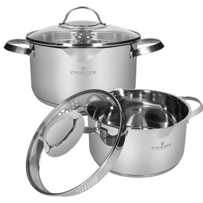 ZWIEGER VERON Komplet garnków z pokrywkami 22, 24 cm + 3 patelnie + pokrywki uni / stal nierdzewna