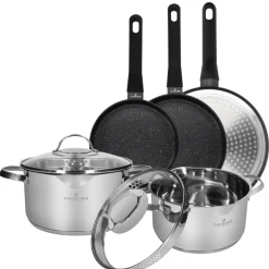 ZWIEGER VERON Komplet garnków z pokrywkami 22, 24 cm + patelnie 20, 24, 28 cm / stal nierdzewna
