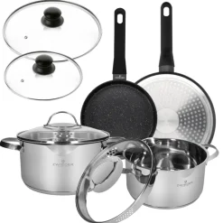 ZWIEGER VERON Komplet garnków z pokrywkami 22, 24 cm + 2 patelnie + pokrywki uni / stal nierdzewna