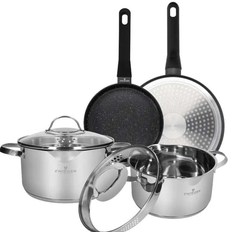 ZWIEGER VERON Komplet garnków z pokrywkami 22, 24 cm + patelnie 20, 28 cm / stal nierdzewna