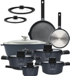 ZWIEGER VESNA Komplet garnków 6 el z pokrywkami 20, 24, 28 cm + Rondel 16 cm + Patelnie 20, 28 cm + Brytfanna VERON + Pokrywki silikonowe KAIA HOME