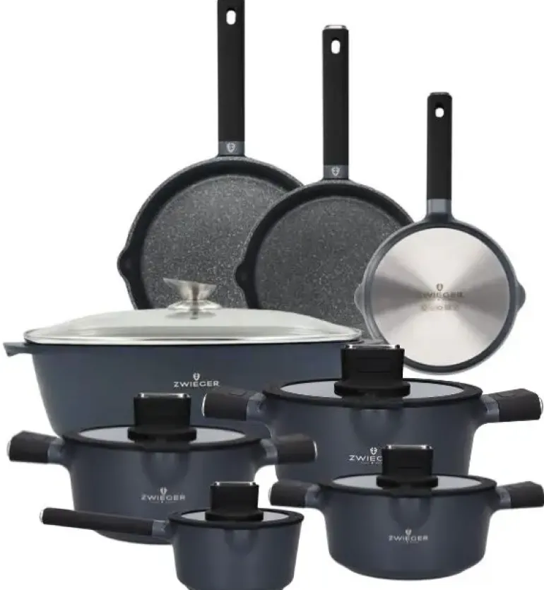 ZWIEGER VESNA Komplet garnków 6 el z pokrywkami 20, 24, 28 cm + Rondel 16 cm + Patelnie 20, 24, 28 cm + Brytfanna VERON / indukcja