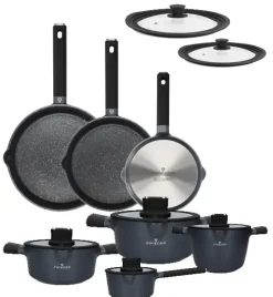 ZWIEGER VESNA Komplet 4 garnków z pokrywkami + Patelnie 20, 24, 28 cm + Pokrywki silikonowe KAIA HOME / non-stick / indukcja
