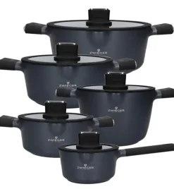 ZWIEGER VESNA Komplet 5 garnków z pokrywkami + Patelnie 20, 24, 28 cm + Pokrywki silikonowe KAIA HOME / non-stick / indukcja