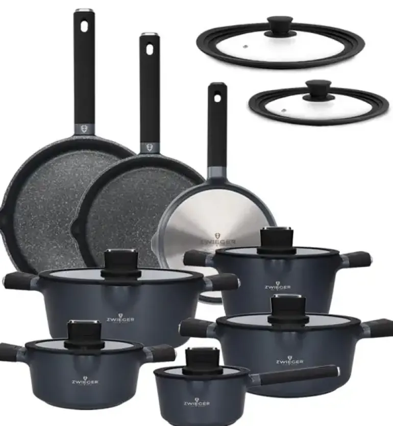 ZWIEGER VESNA Komplet 5 garnków z pokrywkami + Patelnie 20, 24, 28 cm + Pokrywki silikonowe KAIA HOME / non-stick / indukcja