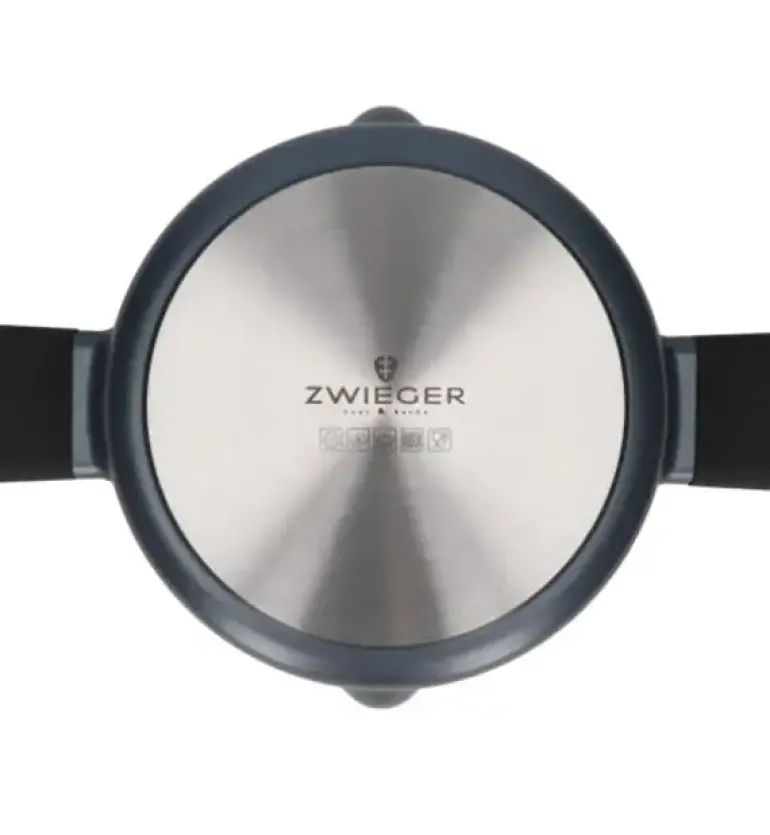 ZWIEGER VESNA Komplet 3 garnków z pokrywkami + Rondel 16 cm + Patelnie 20, 24, 28 cm + Brytfanna VERON + Pokrywki silikonowe KAIA HOME