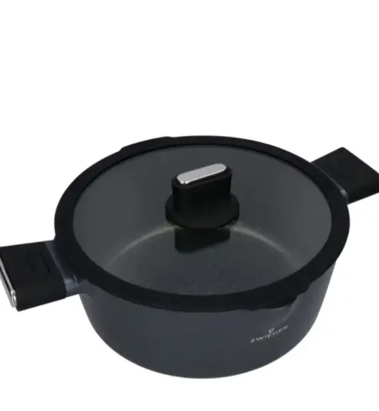 ZWIEGER VESNA Komplet 3 garnków z pokrywkami + Rondel 16 cm + Patelnie 20, 24, 28 cm + Brytfanna VERON + Pokrywki silikonowe KAIA HOME