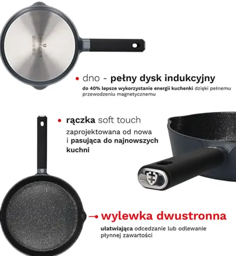 ZWIEGER VESNA Komplet 3 Patelni 20, 24, 28 cm + Pokrywki KAIA HOME / non-stick / indukcja