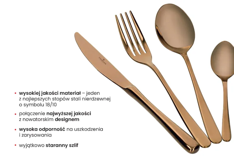 ZWIEGER VESPER COPPERY Sztućce komplet 24 elementy dla 6 osób / miedziane
