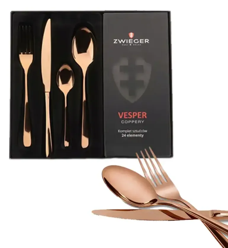 ZWIEGER VESPER COPPERY Sztućce komplet 24 elementy dla 6 osób / miedziane