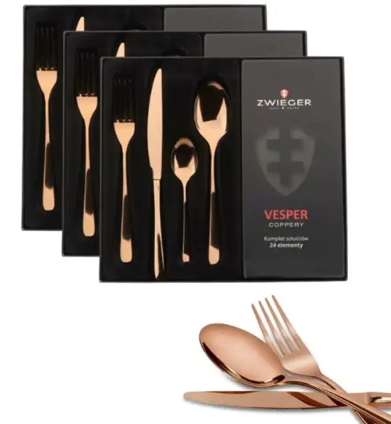 ZWIEGER VESPER COPPERY Sztućce komplet 72 elementy dla 18 osób / miedziane
