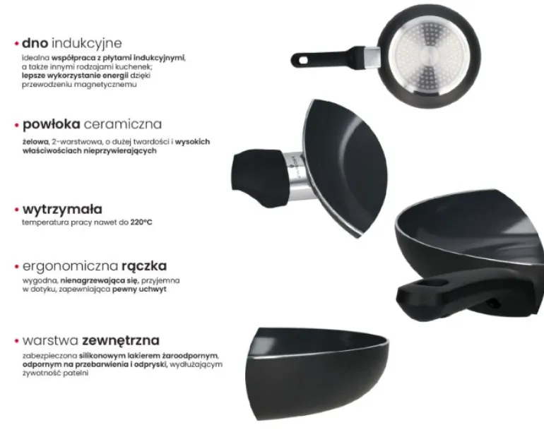 ZWIEGER VIRTU Komplet Patelnia 28 cm + pokrywka silikonowa 24/26/28 cm | aluminium | powłoka ceramiczna | indukcja